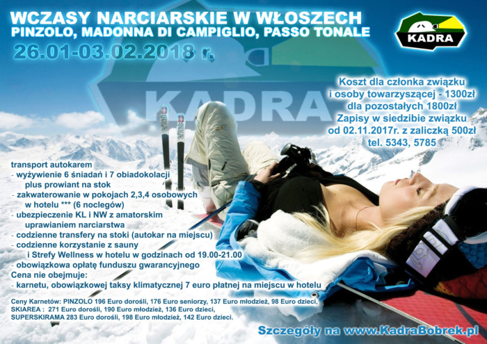 26.01-03.02.2018 r. WCZASY NARCIARSKIE  WE WŁOSZECH –  PINZOLO, MADONNA DI CAMPIGLIO, PASSO TONALE